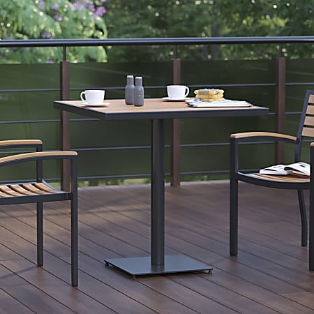 Flash Furniture Outdoor Patio Furniture Bistro Dining Table With Faux Poly Slats, 30”H x 30”W x 30”D, Teak