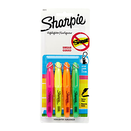 Sharpie® Accent® Mini Highlighters, Assorted Ink Colors, Pack Of 4
