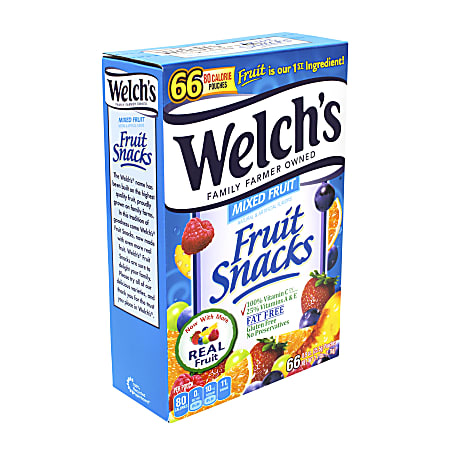 Welchs Mixed Fruit Snacks 0.9 oz. Box Of 66 Pouches Office Depot