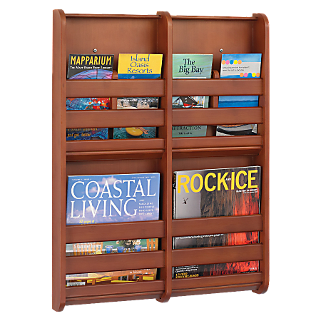 Safco® 4-Pocket Magazine Wall Rack, 25 1/2" x 19 1/2" x 1 13/16", Cherry