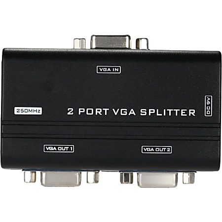 4XEM 2-Port VGA Splitter 250 MHz - 250 MHz to 250 MHz - 1920 x 1440 - 213 ft Maximum Operating Distance - VGA In - VGA Out - Silver Plated - Black