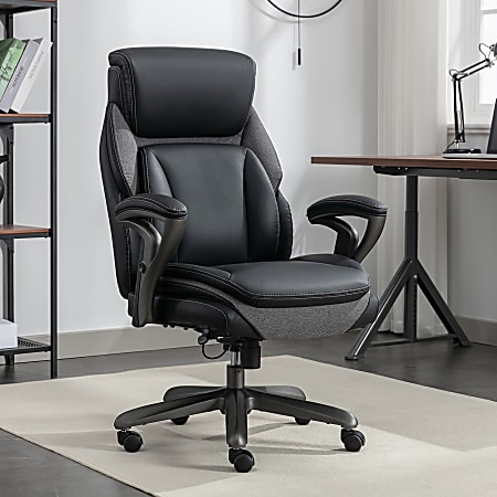 Serta SmartLayers Everett Big Tall Ergonomic Vegan Leather High Back Executive Office Chair BlackDark Gray Office Depot