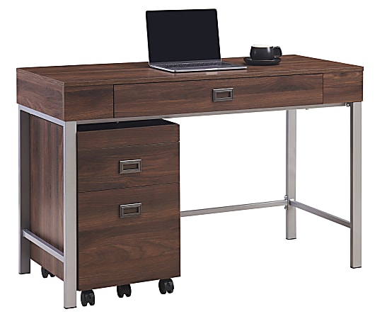 Realspace® Brezio 47"W Computer Desk With Mobile File Cabinet, Brown