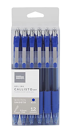 Office Depot® Brand Callisto Retractable Gel Ink Pens, Fine Point, 0.5 mm, Transparent Blue Barrel, Blue Ink, Pack Of 12 Pens