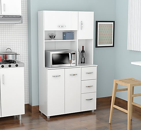 Microwave Stand With Storage – Rolling White Cabinet With Doors