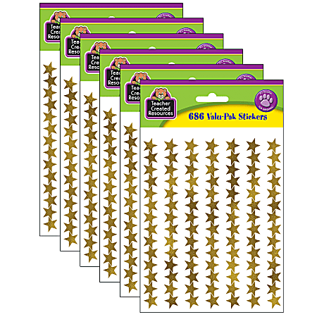 Teacher Created Resources Gold Foil Star Stickers, 686 Stickers Per Pack, Set Of 6 Packs