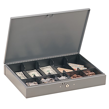 STEELMASTER® Low Profile Cash Box, 10 Compartments, Gray