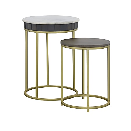 Coast to Coast Cameron Nesting Wood End Tables, 24"H x 17"W x 17"D, Nolan Gray & White Marble, Set Of 2