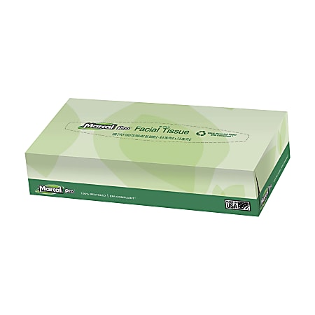 Marcal® Pro 2-Ply Facial Tissues, 100% Recycled, White, 100 Tissues Per Box