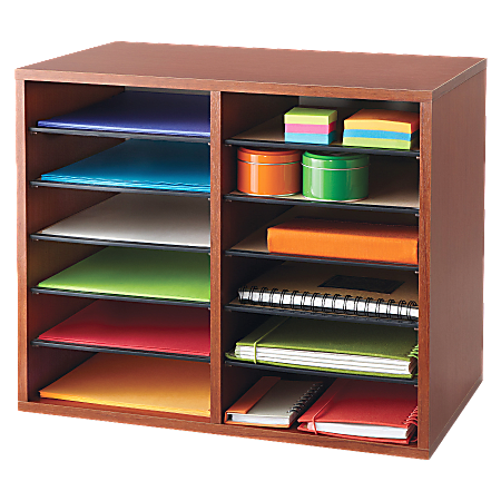 Safco® Adjustable Literature Organizer, 9" x 11 1/2" x 2 3/8", Cherry