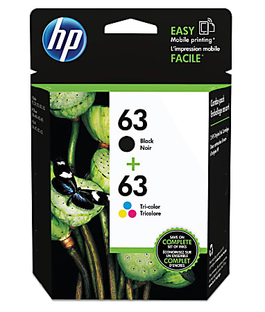 HP 63 Black And Tri-Color Ink Cartridges, Pack Of 2, L0R46AN