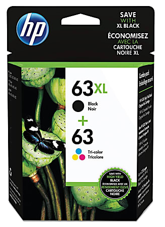 HP 63XL Black/63 Tri-Color High-Yield Ink Cartridges, Pack Of 2, L0R48AN