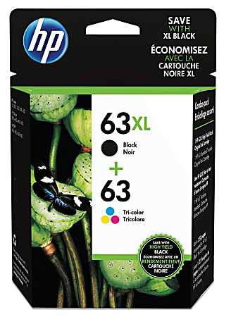 HP 63XL/63 High-Yield Black And Tricolor Ink Cartridges, Pack Of 2, L0R48AN