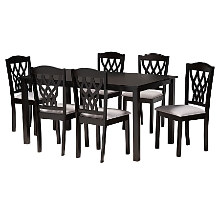 Baxton Studio Salem Dining Set, 29-3/16”H x 59-1/16”W x 35-7/16”D, Gray/Dark Brown