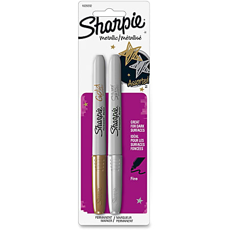 Sharpie Metallic Permanent Markers - Fine Marker Point - Gold, Silver Alcohol Based Ink - 2 / Set