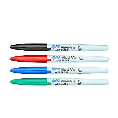 EXPO® Vis-A-Vis® Wet-Erase Fine-Tip Markers, Assorted Colors, Pack Of 5
