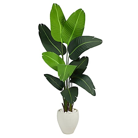 Nearly Natural Traveler's Palm 66”H Artificial Plant With Planter, 66”H x 30”W x 25”D, Green/White