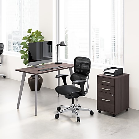 WorkPro® Motiva 48"W Modern Office Computer Desk With 3-Drawer Rolling File Cabinet, Storm Gray, Standard Delivery