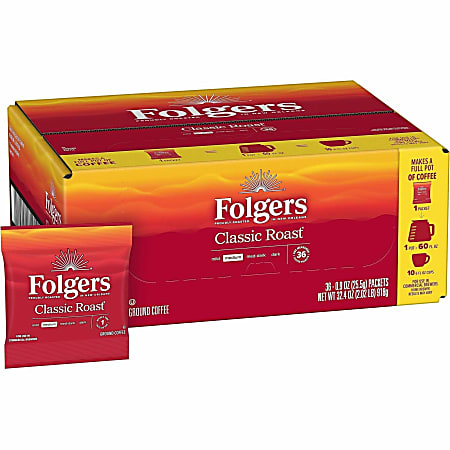 Folgers&reg; Single-Serve Coffee Packets, Classic Roast, Carton Of 36