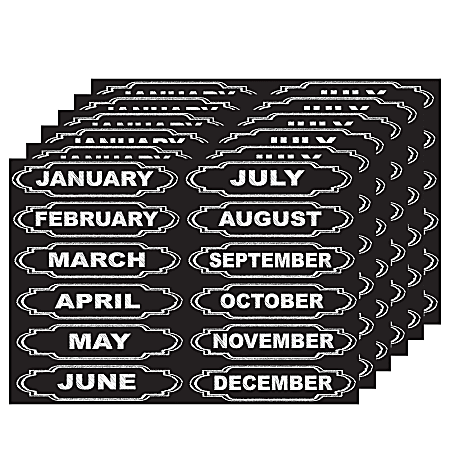 Ashley Productions Die-Cut Magnets, Chalkboard Calendar Months, 12 Magnets Per Pack, Set Of 6 Packs