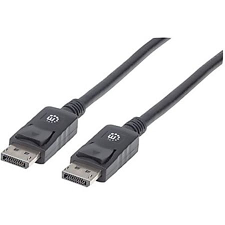 Manhattan DisplayPort 1.2 Cable, 4K@60hz, 2m, Male to Male, With Latches, Fully Shielded, Black, Lifetime Warranty, Polybag - 307116