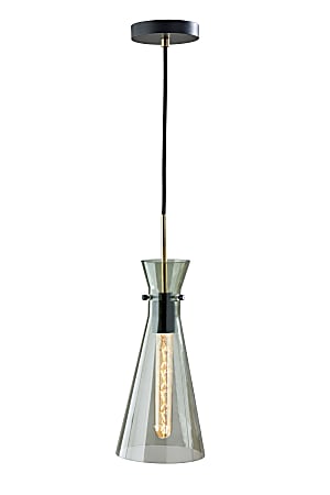 Adesso Walker Pendant Lamp, 5”W, Black/Antique Brass/Smoked Glass