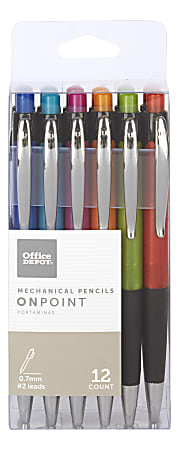 Office Depot® Brand Mechanical Pencils, Soft-Grip, 0.7 mm, Assorted Barrel Colors, Pack Of 12