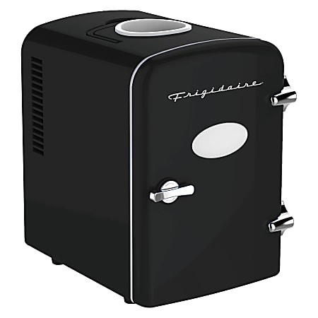 Frigidaire 6+1-Can 48-Watt Retro 0.14 Cu Ft Mini Portable Refrigerator With Top-Mounted Active-Cooling Can Holder, Black