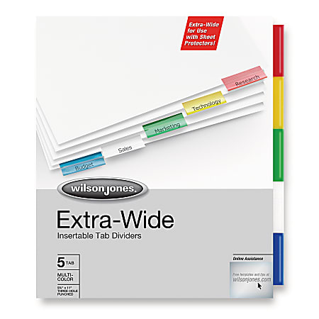 Wilson Jones® Extra-Wide™ Insertable Indexes, 5-Tab, Multicolor