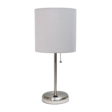 Creekwood Home Oslo USB Port Metal Table Lamp, 19 -/2"H, Gray Shade/Brushed Steel Base