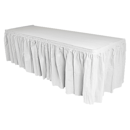 Genuine Joe Linen-Like Pleated Table Skirts, 14" x 29", White