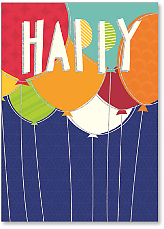 Viabella Birthday Greeting Card With Envelope, Happy Balloons, 5" x 7"