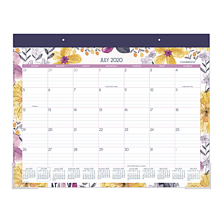 Cambridge® Whimsical Academic Monthly Desk Pad Calendar, 21-3/4" x 17", Black/Purple/White, July 2020 To June 2021, D1403-704A