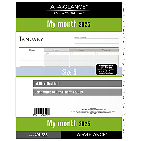 2025 AT-A-GLANCE® Monthly Planner Refill, 8-1/2" x 11", Traditional, January 2025 To December 2025, 491-685