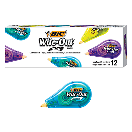  BIC Wite-Out Brand Mini Correction Tape (WOTM11-WHI), 16.4  Feet, white Correction Tape, Compact Tape Office or School Supplies  12-Count Pack : Office Products