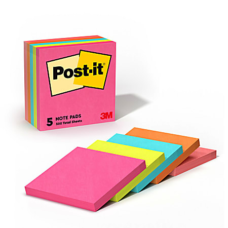 Post-it® Notes, 5 Pads, 3 in x 3 in, Clean Removal, School Supplies and Office Products, Sticky Notes  - 6545PK