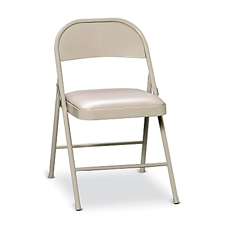 HON® Padded Steel Folding Chairs, Beige, Set Of 4 Chairs