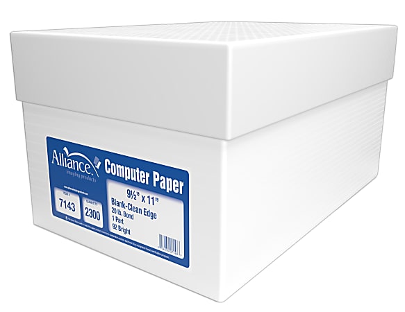 Alliance 1-Part Computer Paper, Z-Fold, 9-1/2" x 11", 92+ Brightness, 20 Lb, White, Ream Of 2,300 Sheets