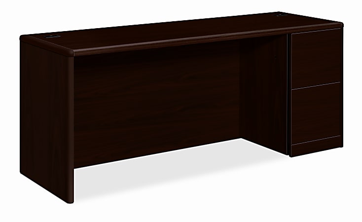 HON® 10700 U-Shaped Workstation Single-Pedestal Credenza, Pedestal On Right, Mahogany