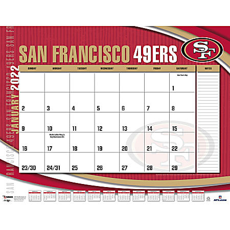 Lang Turner Licensing Monthly Desk Calendar, 22” x 17”, San Francisco 49ers, January To December 2022