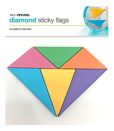 So-Mine Diamond Sticky Flags, 7-1/2" x 6", Assorted Colors, 60 Sheets Per Pad