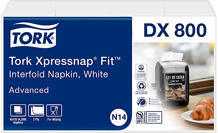 Tork Xpressnap Fit 2-Ply Interfold Advanced Napkins, White, DX 800