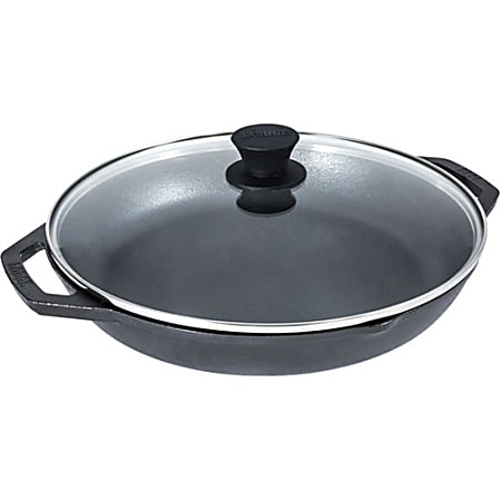 Lodge Chef Collection 12 Inch Cast Iron Everyday Pan - Cooking - Oven Safe - Cast Iron Body - Tempered Glass Lid