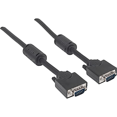 Manhattan SVGA HD15 Male to HD15 Male Monitor Cable with Ferrite Cores, 10', Black - Fully shielded with ferrite cores to reduce EMI interference for improved video transmission