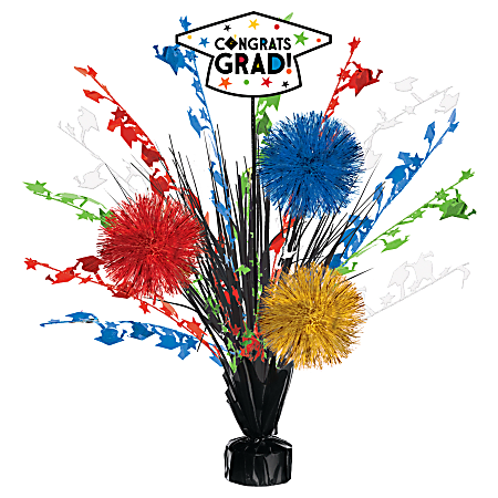 Amscan Graduation Tinsel Burst Centerpieces, 18" x 10", Multicolor, Pack Of 2 Centerpieces