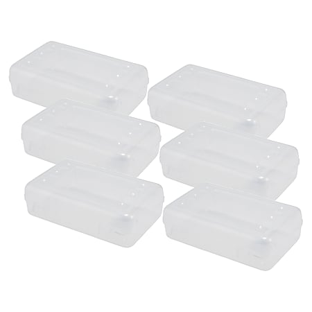 Advantus Pencil Boxes, 2-1/2”H x 8-1/2”W x 5-1/4”D, Clear, Pack Of 6 Pencil Boxes