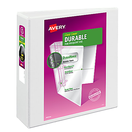 Avery® Durable Clear View 3 Ring Binders, 3 Inch EZD® Rings, White, 1 Binder