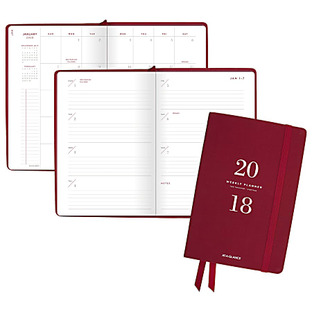 AT-A-GLANCE® Signature Collection™ 13-Month Weekly/Monthly Planner, 5 3/4" x 8 1/2", Red, January 2018 to January 2019 (YP20010-18)