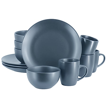 Gibson Home Everyday Plus 12-Piece Round Stoneware Dinnerware Set, Blue