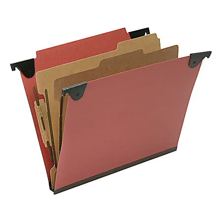 SKILCRAFT Straight Tab Cut Letter  Hanging Folder - 8 1/2" x 11" - Top Tab Position - 2 Divider(s) - Pressboard, Kraft, Fiber - Red - 10 / Box - TAA Compliant